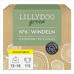 LILLYDOO Green Environmentally Friendly Nappies, Size 6 (13-18 kg), Monthly Box (115 Nappies) (FSC Mix)
