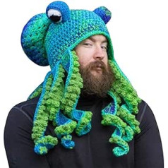 Bprtcra Handwoven Knitted Hat, Adult Unisex Funny Cartoon Octopus, Long Tentacles, Eyes Hat, Cosplay Hat, Party Props - Tap C