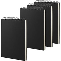 JAPCHET Spiral-Skizzenbuch, A4, 60 Blatt/120 Seiten, 160 g/m², schwarzes Papier, Skizzenbuch, fester Einband, 4 Stück