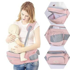 Waist Stool Ergonomic Baby Holder Lightweight Toddler Carrier Baby Carrier for Children 0-36 Months, Adjustable Longer Belt with Zip Pocket (Pink)