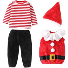 Children Birthday Bodysuits Baby Boys Girls Christmas Xmas Santa Striped Coat Romper Bodysuit Pants Hat Outfits 4 Piece Outfits