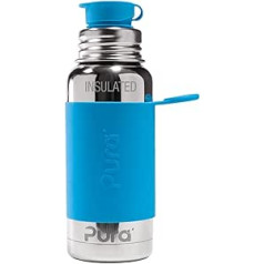 Pura Sports Insulated Flask 16oz with Sports Sleeve and Silicone Sports Top with Large Mouth, Stainless Steel, Leakproof and Leakproof for Kids, Toddlers, Preschoolers - Aqua