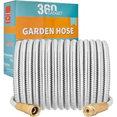 360Gadget Metal Garden Hose - 100ft Heavy Duty Stainless Steel Water Hose with 8 Function Sprayer and Metal Fittings, Flexible, Lightweight, No Kink, Outdoor, RV