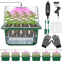 VEEKAY Self-Watering Indoor Greenhouse Propagator Box, 6 Pieces, 12 Hole Mini Greenhouse Propagation Set with Plant Lamp, Propagation Plate with Timing Controller, Adjustable Brightness, 20 Plant