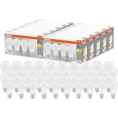 Osram 4058075819450 LED Base Classic A, in Bulb Shape with E27 Socket, Not Dimmable, Replaces 60 Watt, Matt, Warm White - 2700 Kelvin, Pack of 40