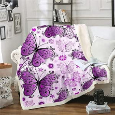 Girls' Butterfly Blanket Purple Butterflies Print Fleece Blanket Luxury Woman Blanket 130 x 150 cm Boho Psychedelic Cuddly Blanket for Couch Bed Sofa Plush Blankets