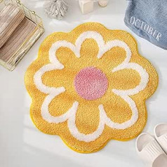 Living Room Rug, Flower Rug, Soft Non-Slip Bath Mat with High Hygroscopicity, Bath Mat, Shower Mat, Carpet for Bathroom, Kitchen, Living Room, Toilet, 25.6 x 25.6 Inches (Yellow)