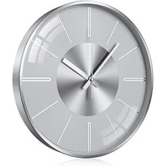 TOKTEKK Wall Clock Without Ticking Noises Silent Modern Wall Clocks 12 Inch Round Silent Kitchen Clock Aluminium Wall Clock for Living Room Kitchen Bedroom and Office (Silver and White Scale)