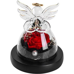 Sequpr Eternal Rose in with LED Light, Preserved Rose Flower in Angel Figurine Made of Glass, Eternal Rose Gift for Women Valentine's Day Birthday Mum Mother's Day Wedding Anniversary Christmas