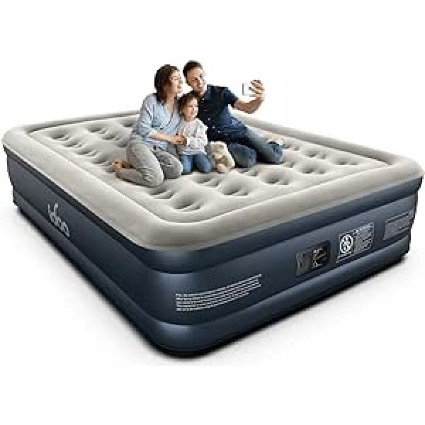 iDOO Queen Air Mattress, Air Bed Self-Inflating with Electric Air Pump, Quick Inflation/Deflation in 3 Minutes Inflatable Mattress, for Camping Trips, Holidays 203 x 152 x 46 cm, 295 kg Max