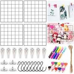 Mardatt Black Wall Mesh Wire Plate with S Hook Wooden Clips Nails and Rope Photography Wall Mesh Organizer Photo Hanging Memo Board Wall Decor for Home Office (30x30cm)