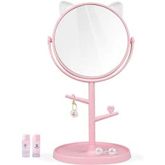 Makeup Mirror in Cute Cat Ears Shape Desk & Cosmetic Mirror for You in the Bathroom or Bedroom - Pink