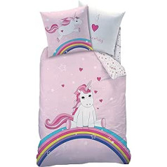 Familando Einhorn Wende Bettwäsche-Set 135x200 80x80 cm | 100% Baumwolle | Unicorn Rainbow Regenbogen Kinder-Bettwäsche für Mädchen