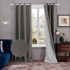 Deconovo 100% Opaque Curtains for Bedroom, Eyelets Thermal Curtains, Cold Protection, 245 x 140 cm (Height x Width), Grey, Set of 2