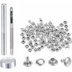 sourcing map 50 Sets Silver Leather Rivets 6mm Double Cap Brass Rivets Leather Rivets with Adjustment Tool