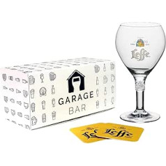 Leffe Beer Glass with 2 x Beer Drip Mats | Gift Box by GarageBar | 33cl Goblet Glass | Gift for Father's Day, Christmas, Birthday