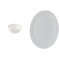 GREENBOX Disposable Tableware Bowls Made of Sugar Cane, Compostable, Biodegradable Tableware, 50 x Soup Bowls, 500 ml, Round 15 cm, White & Heku 30409: 100 Paper Plates, White, Round, Diameter 23 cm