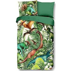Good Morning 6585 Prehistory Dinosaur Bed Linen, 135 x 200 cm, Green, 135 x 200 cm