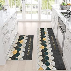 CEASELESLY 2-Piece Kitchen Mat Set, Absorbent Floor Mat, Kitchen Carpet, Diatomite Stone Bath Mat, Washable, Non-Slip, for Home Decoration, Office, Standing Desk (40 cm x 60 cm + 40 x 120 cm)