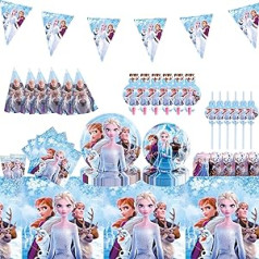 Hiaktnlh Party Cutlery, 73 Pieces Children's Birthday, Party Cutlery Set, Party Set with Pink Cups, Napkins, Tablecloths, Paper Plates, Birthday Decoration (05-BINGXUE-E2)