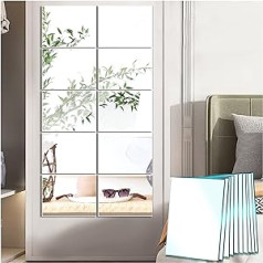 EONAZE Wall Mirror Tiles Self-Adhesive Glass Mirror Self-Adhesive Decorative Mirror HD DIY Adhesive Mirror Frameless Mirror for Gluing 10 Pieces 15 x 23 cm