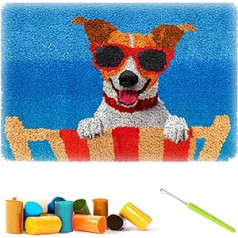 Dog Rug Making Kit for Adults DIY Craft Latch Hook Rug Kit Set Tapestry Cushion Pattern Printed Mesh Mat Canvas Wool Yarn