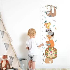 Little Deco DL351 Wall Sticker Children's Room Boy Height Chart 150 cm Lion Raccoon Safari Animals Children Sticker Wall Decoration