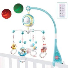 Coriver Mobile Baby, 360° Rotating Mobile Baby Bed with Music Light Projector and Remote Control Music Box Baby, Hanging Mobile Cot, Baby Toy 0-6 Months