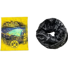 Borussia Dortmund BVB Fleece Blanket with Stadium Print, 150 x 200 cm and BVB Multifunctional Cloth