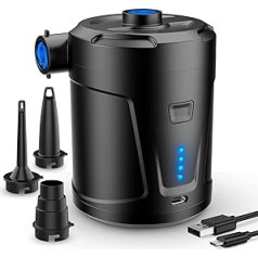 Electric Air Pump, 5200 mAh Rechargeable Battery Air Pump, Paddling Pool, Children, Mini Air Pump, Electric Inflator with 3 Air Nozzles, Quick Inflator for Inflatable Boat/Air Mattress