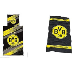 Borussia Dortmund BVB-Bettwäsche Graffiti Streifen one Size & BVB-Duschtuch Emblem 70x140 cm one Size