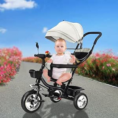 Kids Tricycle, Scalable with Reversible Seat, Tricycle for Kids Bike with Storage Space, Sun Visor, Telescopic Pole and Removable Pedals, Push Tricycle for Girls and Boys (Grey)