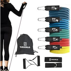 TAVIALO Resistance Bands with Handle: Fitness Bands Set of 5 for Strength Training and Muscle Building, Door Anchor Attachment, Expander Resistance Bands/Fitness Equipment for Home