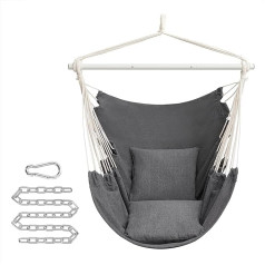 SONGMICS Hanging Chair, Hanging Swing with 2 Cushions, Metal Chain, Maximum Load 150 kg, Indoor and Outdoor, Living Room, Bedroom, Slate Grey, GDC197G02