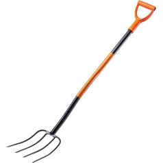 KADAX Steel Spade Fork, 52 Inch Long Fork, Pitchfork, Digging Fork, Ergonomic Garden Fork, Manure Fork, D Handle Fork, Garden Fork (4 Prongs, Black/Orange)