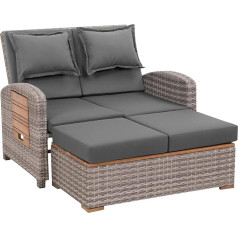 greemotion Bahia Tobago Rattan Lounge Garden Sofa Bed with Stool Grey Wood