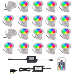 YZGWZLD RGB LED Patio Light, Waterproof Base Lights, 20 Packs Diameter 30mm, High Brightness Buried Garden Light for Patio Lighting, Kitchen Pedestal, Bathroom Lights, Saunas