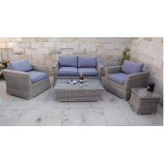 Ragnarök-Möbeldesign Polyrattan Lounge German Brand - Own Production - 8 Year Guarantee on UV Resistance - Garden Furniture Glass Upholstery (Natural Colours Round Rattan Look) Garden Furniture