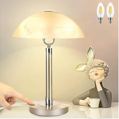 PADMA LED Bedside Lamp Touch, Table Lamp Vintage with Glass Shade, E14 Desk Lamp Children, 2 x 4 W, 3000 K, Modern Table Lamp Silver for Living Room, Bedroom, Children's Room, Office