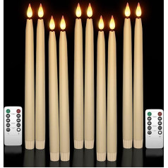 Yme LED Taper Candles with Timer and Remote Control, Pack of 10 Candles Battery Operated Beige with Warm White Light for Candle Holder Halloween Christmas Wedding Decoration