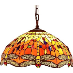 Bieye L30715 Dragonfly Tiffany Style Stained Glass Ceiling Pendant Light with 16