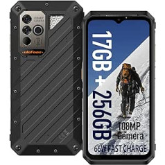 Ulefone Power Armor 19 Outdoor Mobile Phone (2023), 17GB + 256GB/2TB SD Android 12 108MP + 16MP Camera 9600mAh 66W Quick Charge 6.58 Inch FHD+ with Temperature Measurement, 4G Dual SIM IP68 NFC/Face