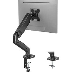 WALI Single Monitor Arm Mount Stand Fully Adjustable Gas Spring VESA Desk Mount Swivel Bracket with C Clamp, Grommet Mounting Base for Display up to 32 Inch, 9 kg Capacity (GSMP001), Black