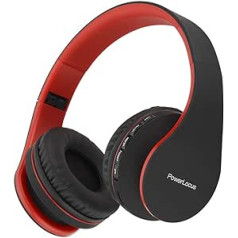 PowerLocus Bluetooth Headphones Over Ear, Wireless Headphones, HiFi Stereo, Foldable Headphones with Microphone, Soft Ear Pads, Micro SD/TF, FM Radio for iPhone/Android/Tablet/Laptop (Black/Red)