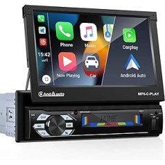 CAMECHO Car Radio 1 DIN with Carplay Android Car, 7 Inch Screen with Bluetooth, Hands-Free System, FM Steering Wheel Control, Supports USB/AUX/TF/DVR + Reversing Camera