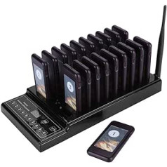 VBESTLIFE Pager System, Wireless 999 Channel Cue Guest Call Paging Buzzer System with Keyboard Charging Station and 20 Piece Receivers Pagers for Restaurant, 1 km Range (Black)