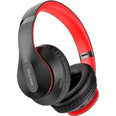 Glynzak Bluetooth Headphones Over Ear - 65H Playtime Headphones Wireless Bluetooth V5.3 HiFi Stereo Headset with Microphone and 6EQ Modes Foldable Headphones for Travel Smartphone Computer (Black Red)