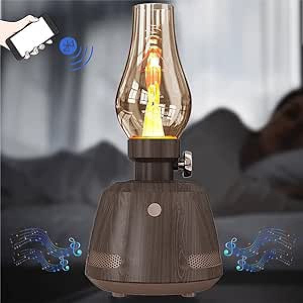 ZONSUSE Retro Kerosene Bluetooth Speaker with LED Light, Bluetooth Box with Night Light, Portable Music Box Bluetooth, Speaker Bluetooth, Powerful Bass High Volume Bluetooth 5.0 (Walnut Grain C)