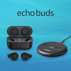 Die Echo Buds (2. Gen.) | Kabellose Ohrhörer mit aktiver Geräuschreduzierung und Alexa | Kabelloses Ladeetui in Schwarz + kabelloses PowerWave-5-W-Ladepad für Echo Buds