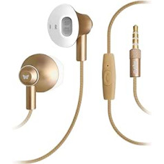 SBS In-Ear Headphones with Cable - Headphones with Microphone and Rubber Pad - Headphones in Gold for Smartphone, Mobile Phone & PC - Wireless Headphones